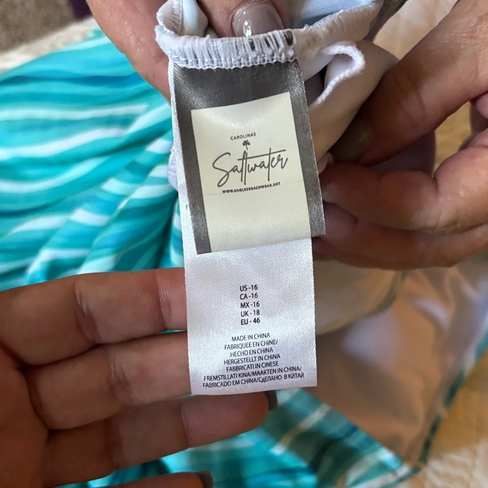 Swim Top - Teal and White - Picture 3 of 3